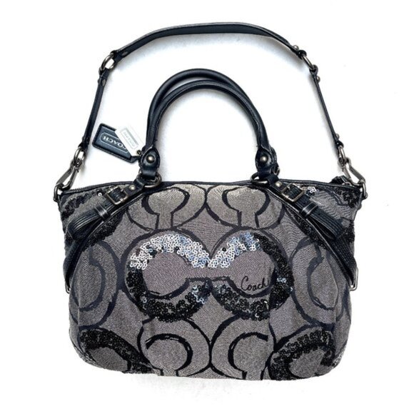 Coach Madison Signature Op Art Sophia Sequin Metallic Satchel Shoulder Bag 15940 - Picture 1 of 11